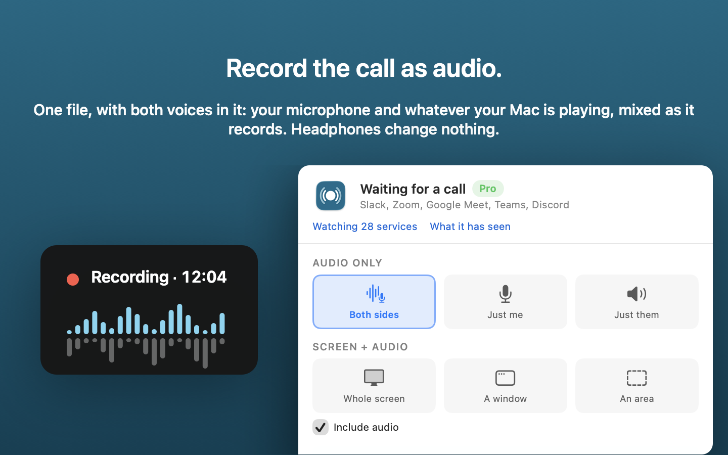 Audio recording: both sides, just me, or just them