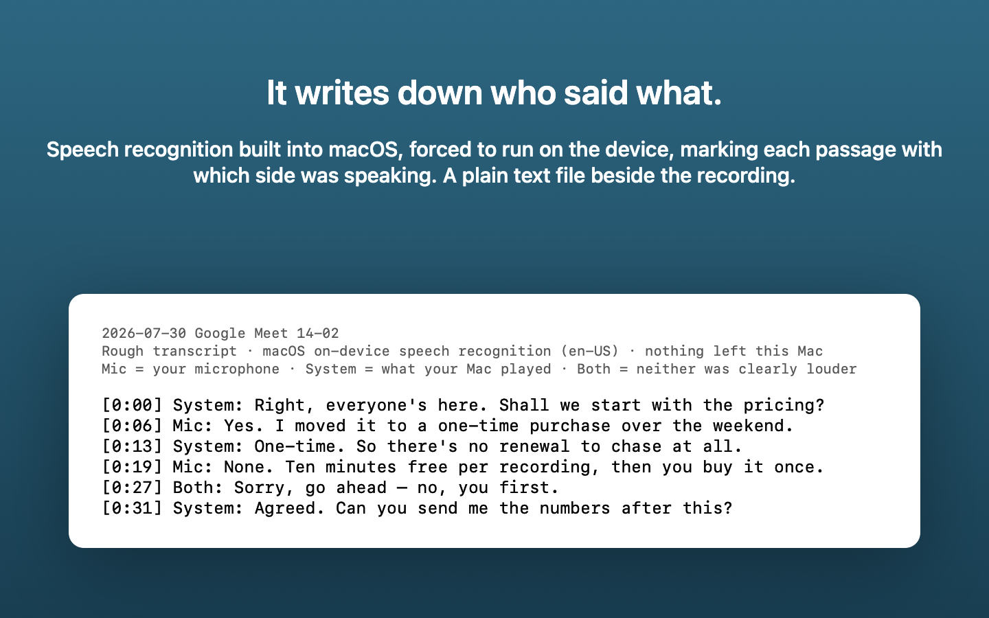 A transcript marking which side was speaking