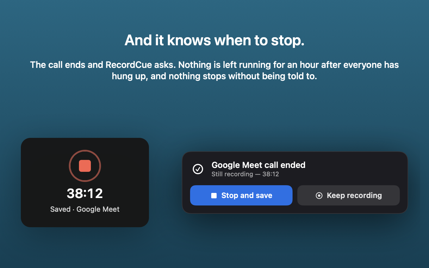 The prompt when a call ends while still recording